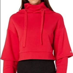 Alo Yoga Red cropped hoodie with turtleneck detail . Excellent condition!